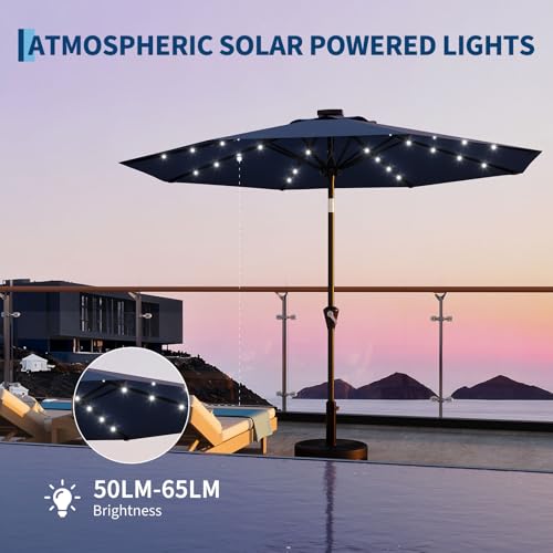 9FT Solar Patio Umbrella Outdoor Umbrella with 32 LED Lights