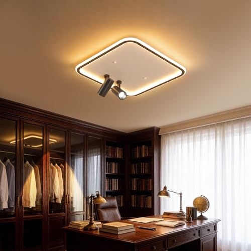 Modern Square LED Flush Mount Ceiling Light with 2 Spotlights