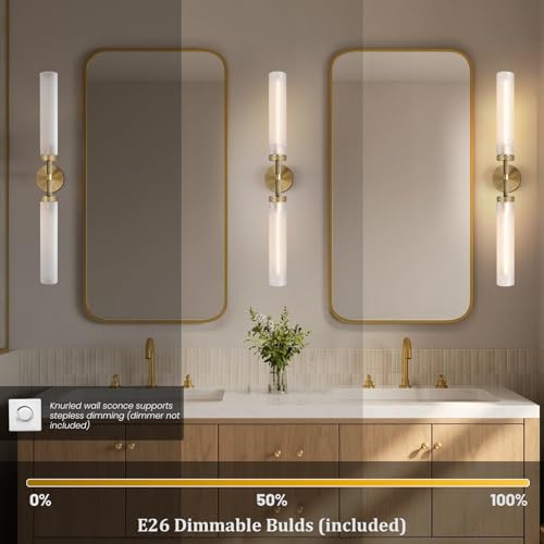 30" Knurled Brass 2 Light Wall Sconces