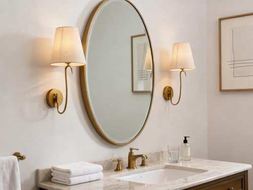 Swan Neck Wall Sconces Fixtures with Linen Fabric Shade Set of 2 (2 Count)