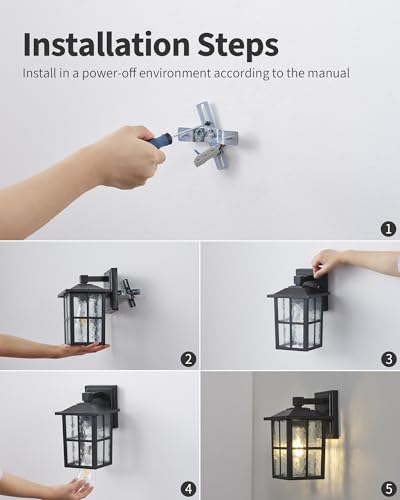 Black Outdoor Waterproof Modern Patio Wall Light Fixtures Set of 2 (2 Count)
