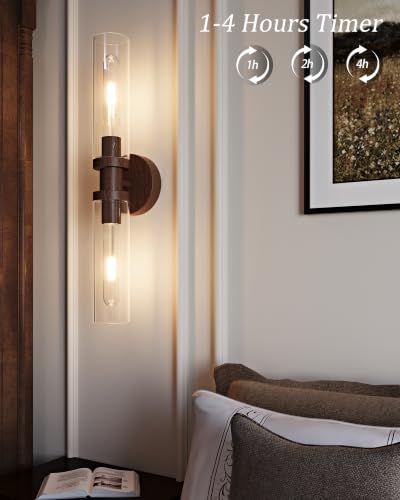 Walnut Wireless Battery Operated Wall Sconces with Remote Control