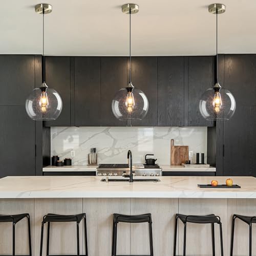Clear Glass Pendant Lights Kitchen Island Lighting Globe Pendant Light Fixtures Modern Pendant Lighting for Kitchen Island Bedroom Living Dining Room Light Fixture