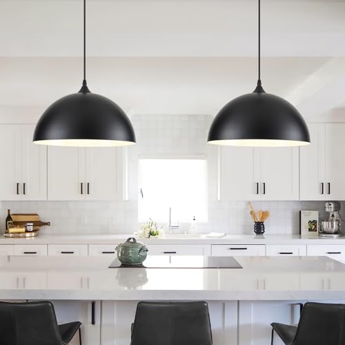 14 Inch Black and White Dome Pendant Light