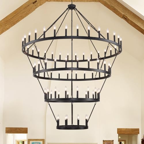 4 Tier Wagon Wheel Chandelier 70" W Extra Large Farmhouse Chandelier