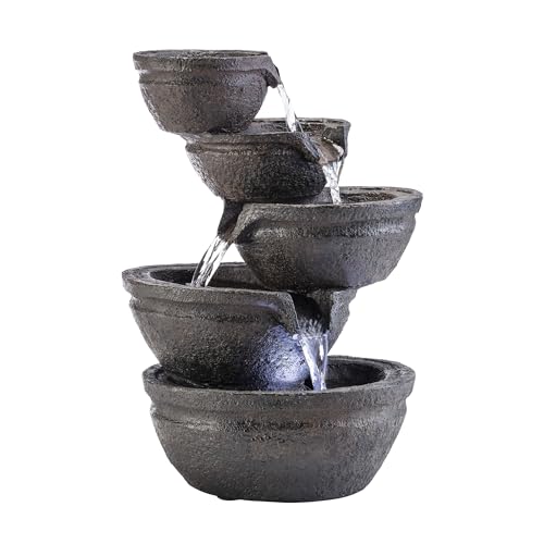 WIN1138 13" Indoor Tabletop Tiering Bowls Water Fountain with LED Lights