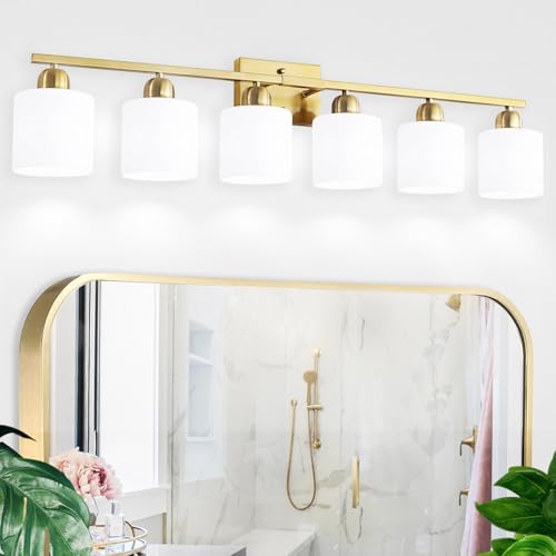 6 Light Gold Bathroom Vanity Light for Large Mirror