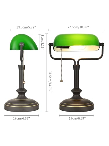 Traditional Banker's Desk Lamp with Glass Shade