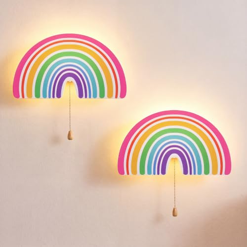 2 Pcs Rainbow Night Light for Girls Cute Floating LED Lamp for Kids Nursery Room Decor Battery or USB Operated Night Light for Wall Bedroom Table Office Home Decorations (2 Count)
