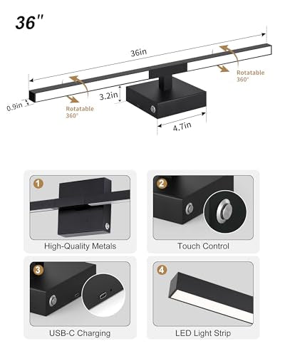 Black Battery Operated Wall Sconce with Remote Control 36 Inch