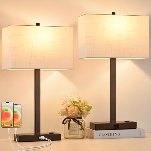 21" Touch Bedside lamps with 2 USB & AC Outlets (2 Count)