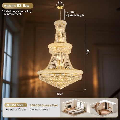 32" W 27 Light Luxury Foyer Chandeliers