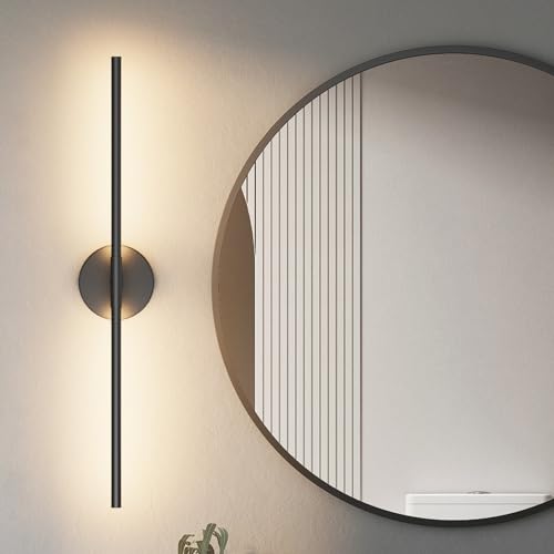 Black Wall Sconce for Bathroom 28In Hardwired Vanity Light Fixture 3000K Indoor Bathroom Sconce Over Mirror 360° Rotate for Living Room