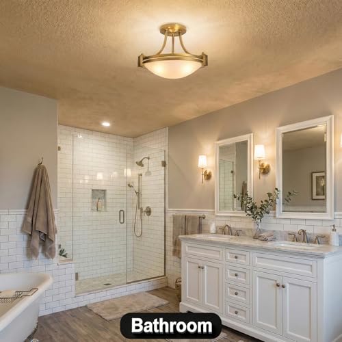 Semi Flush Mount Ceiling Light Fixture 12 inch Brushed Gold Light Fixture with Milk Glass for Bedroom Kitchen Bathroom Hallway Foyer Dinning Room Hall Entryway ETL Certified (2 Count)