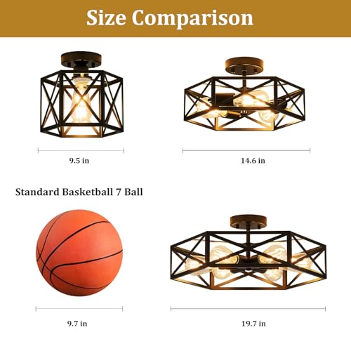 Modern Farmhouse Black Metal Semi Flush Mount Ceiling Light Fixture 14.6 in