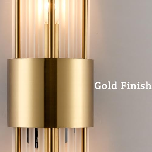 2 Light Modern Crystal Wall Sconces Titanium Gold Frosted Glass