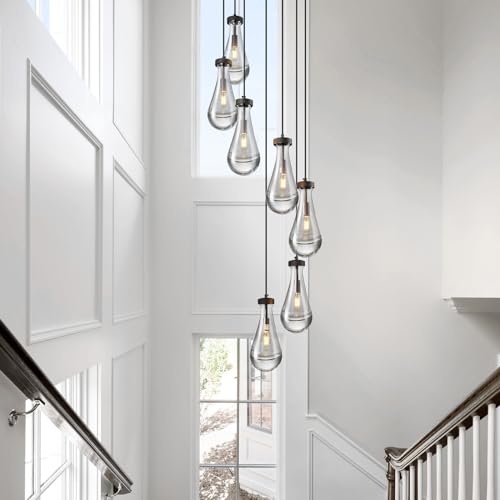 Raindrop Pendant Lights Kitchen Island Teardrop Black Hanging Light Fixtures Clear Solid Glass Pendant Light Modern Chandeliers for Dining Room Porch Corridor Living Room