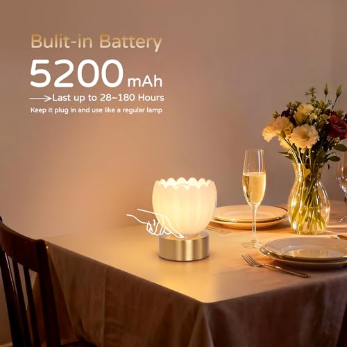 Cordless Small Table Lamp with 5200mAh Battery & Touch Control