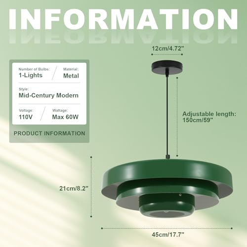 Vintage Green Pendant Light Industrial Adjustable Hanging Light