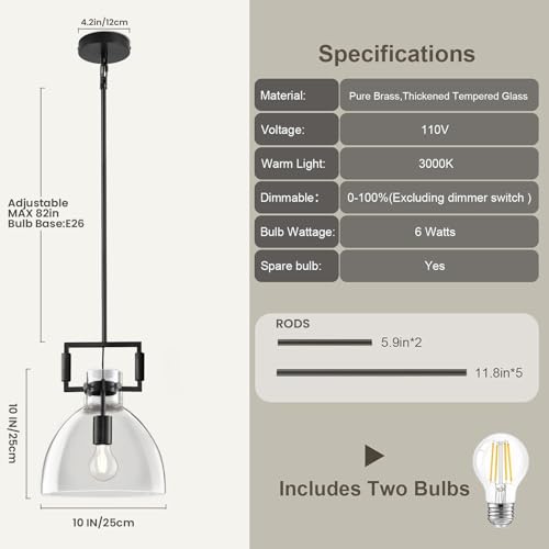 10 Inch Large Knurled Black Blown Glass Modern Kitchen Island Pendant Light Fixtures