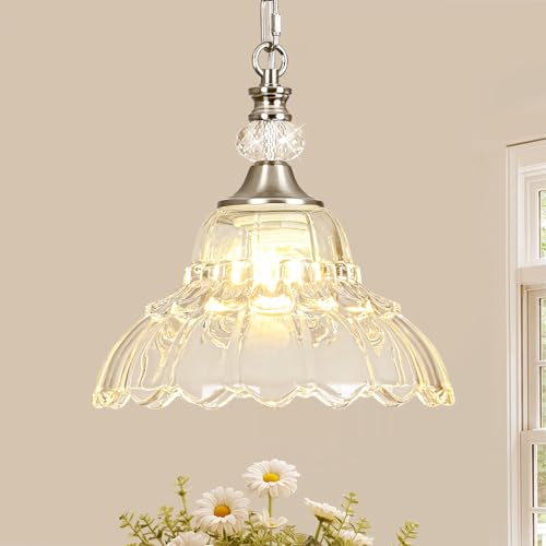 1 Piece Chandelier in Brushed Nickel Finish with White Flower (1-Light / Nickel and Chain Style)