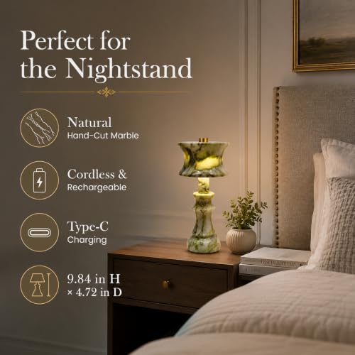 Cordless Green Marble Touch Lamp