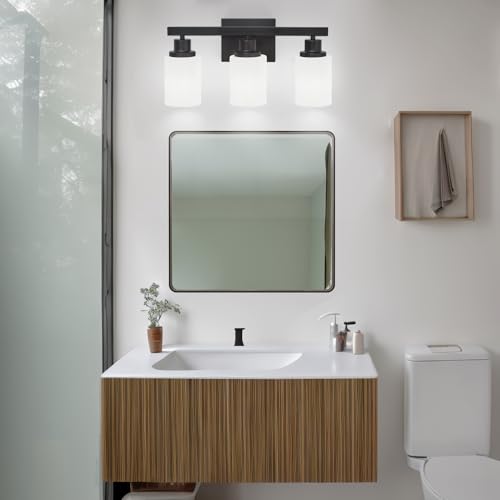 3 Light Bathroom Light Fixtures Over Mirror 17in Black Vanity Light
