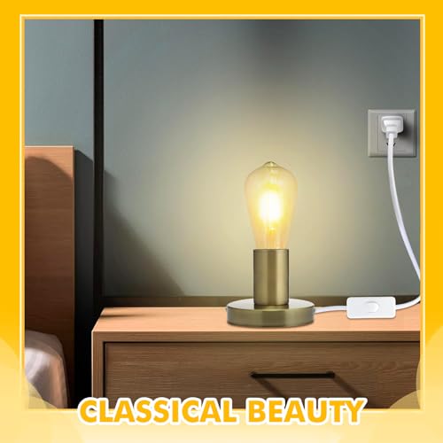2 Pcs Polished Metal Desktop Lamp Base E26 E27 Screw Light Bulb Holder Sockets Night Light Base Lamp Replacement for Holding Bulb 6 Feet Cord on Off Switch Plug (2 Count)