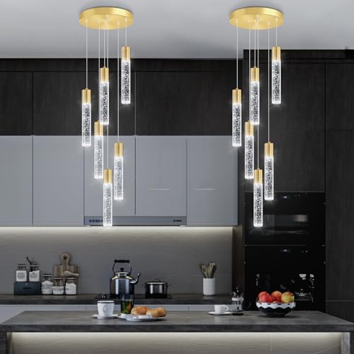 6 Lights Modern Crystal Chandeliers for Dining Room Kitchen Island Crystal Pendants Light Fixture High Ceiling Hanging for Entryway Bedroom Foyer 6000K
