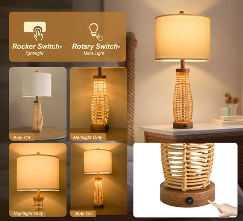 28" Table Lamps Set of 2 with Dual Night Lights (2 Count)