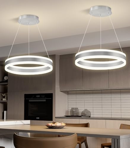 D15.7'' Modern Ring Chandelier for Dining Room LED Dimmable Pendant Lighting High Ceiling Chandelier for Living Room Foyer Bedroom Entryway 3000K