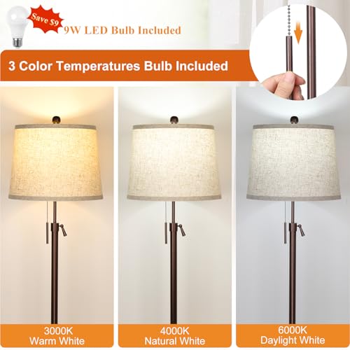 Modern Floor Lamp Adjustable Height Standing Lamp Tall Lamp with 3 Color Temperatures Floor Lamps for Living Room Bedroom Office Beige Shade Bulb Included