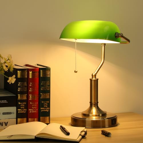 Bankers Lamp Green Desk Lamp with Pull Chain Switch