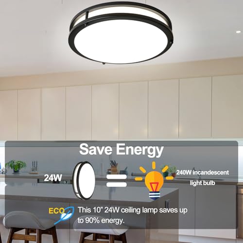 10inch LED Flush Mount Ceiling Light Fixture Dimmable Matte Black (2 Count)