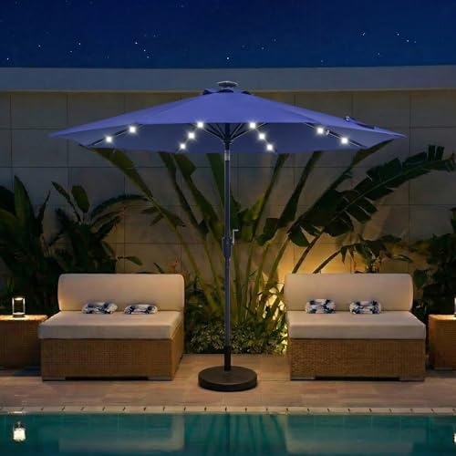 9FT Solar Patio Umbrella with 32 LED Lights
