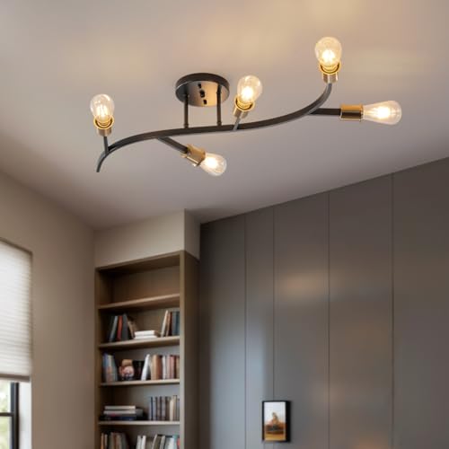 Modern Sputnik Semi Flush Mount Ceiling Light Fixture Black and Gold
