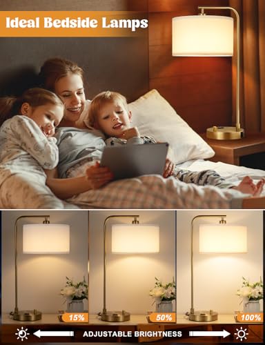 Gold Table Lamp with USB Port and Outlet