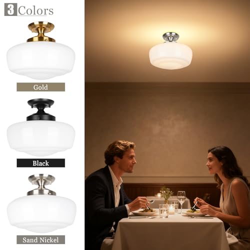 Large Schoolhouse Style Semi Flush Mount Ceiling Light Fixture