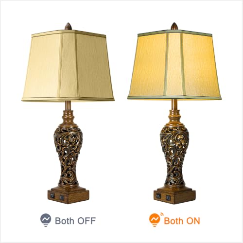 28.5" High Vintage Brown Table Lamps Set of 2 with Night Light (2 Count)