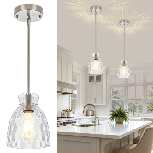 Modern Brushed Nickel Pendant Lights Kitchen Island 2 Pack Hanging Light