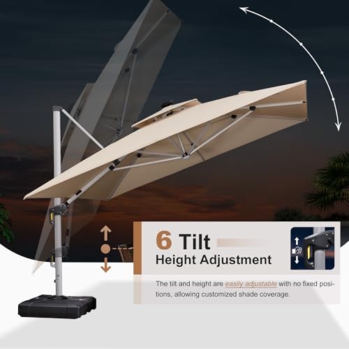 Cantilever Umbrella 11'X11' Double Top Solar LED Light