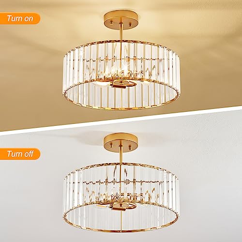 Modern Gold Semi Flush Mount Ceiling Light Crystal 3