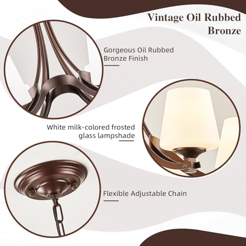 6 Light Oil Rubbed Bronze Farmhouse Chandelier Pendant Light Fixture with Frosted Glass