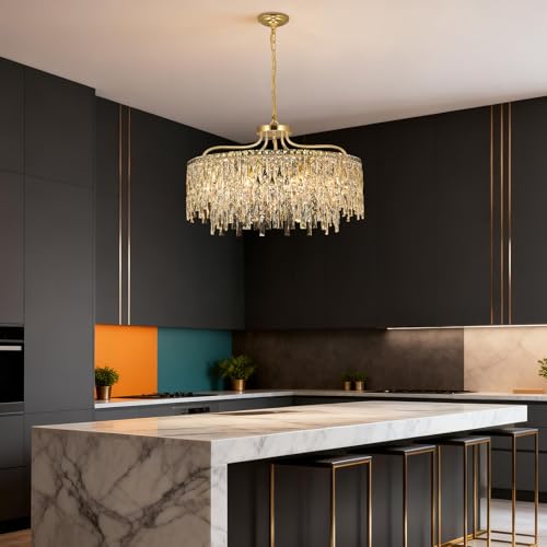 10 Lights Modern Gold Crystal Chandeliers for Dining Room 28"