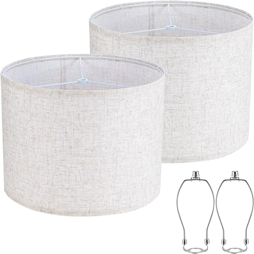 Beige 13" Drum Lamp Shades Set of 2 with Harps (2 Count)