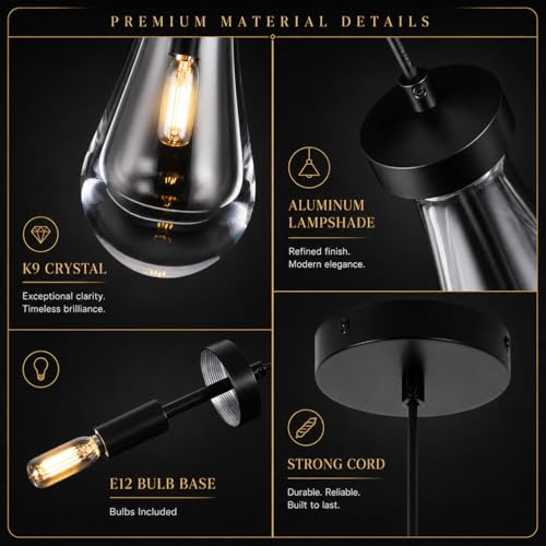 Modern Teardrop Crystal Pendant Light (Black / 1-Light)