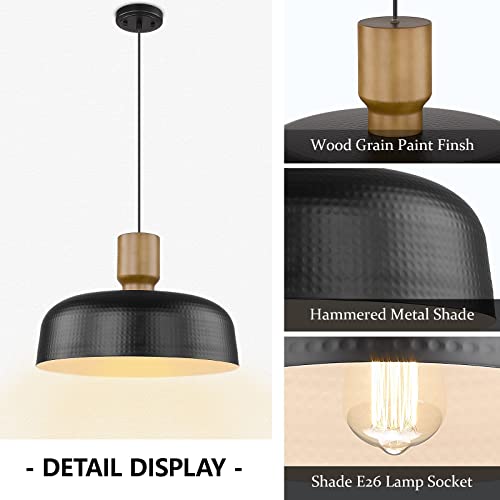 Large Industrial Pendant Light Fixtures 18.1inch Ceiling Hanging Lamp with Hammered Metal Shade