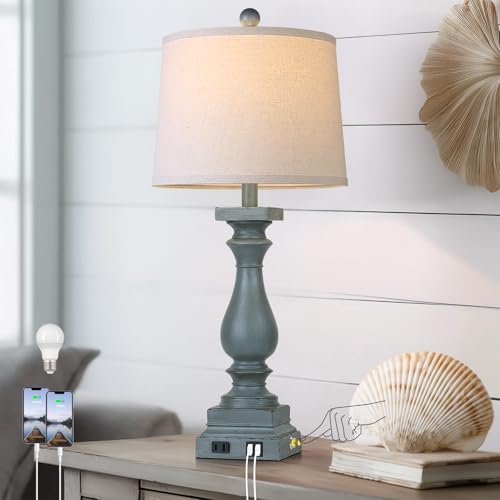 28" Tall Farmhouse Table Lamp with USB C+A Ports and AC Outlet