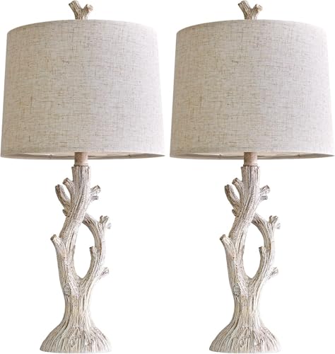 Farmhouse Table Lamps Set of 2 for Living Room Bedroom Bedside Tree Lamp Nightstand End Table 25" Lamps Vintage Natural Style (2 Count)