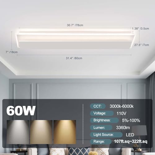 Modern LED Ceiling Light 60W White Hallway Light Fixtures 4000K Aluminum Long Flush Mount LED Ceiling Lamp for Hallway